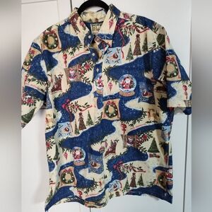 Reyn Spooner Mele Kalikimaka Christmas Pullover Shirt XL Santa Hawaiian Korea
